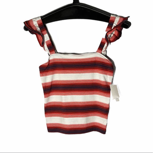NEW BP Red White Blue Striped Flutter Sleeve Top - Picture 4 of 9
